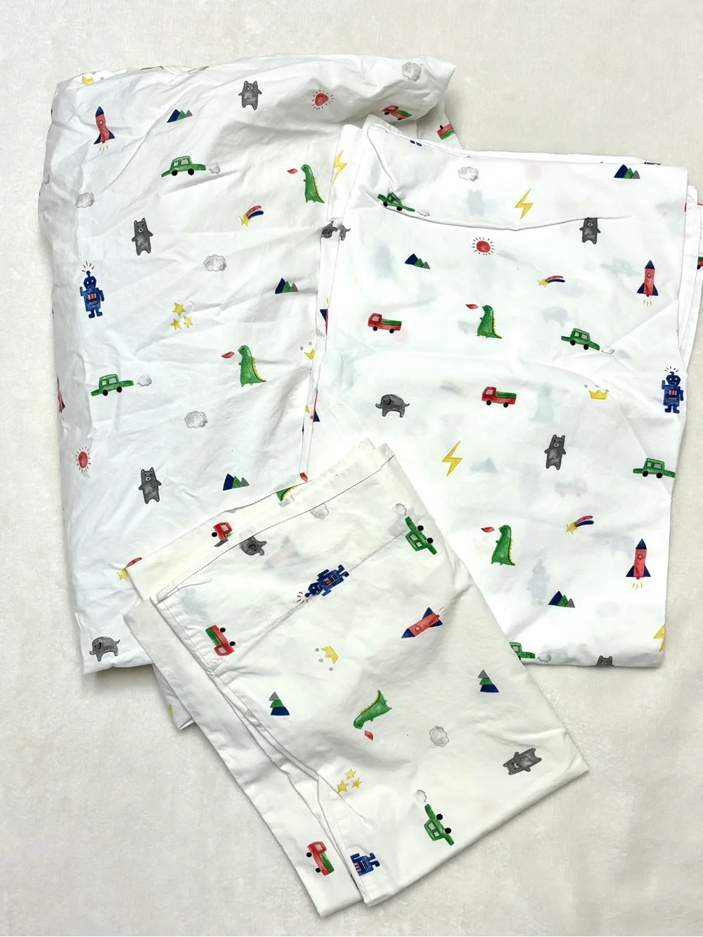 Pottery Barn Kids Preston Toddler Printed Sheet Set Robot Rocket Cars